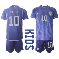 Maglie da calcio Argentina Lionel Messi #10 Seconda Maglia Bambino Mondiali 2022 Manica Corta (+ Pantaloni corti)